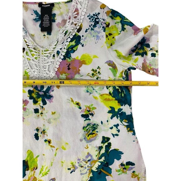 PREMISE Tunic Belize City Floral Print Crochet Detail Top Six Medium Linen Blend - Picture 8 of 9